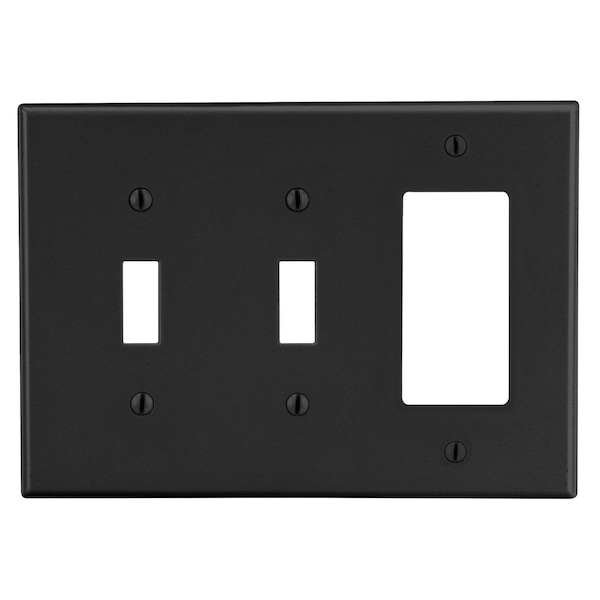 Hubbell Wiring Device-Kellems Wallplate, 3-Gang, 2) Toggle 1) Decorator, Black P226BK - main